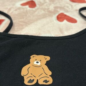 Black Tank Top with Bear Print